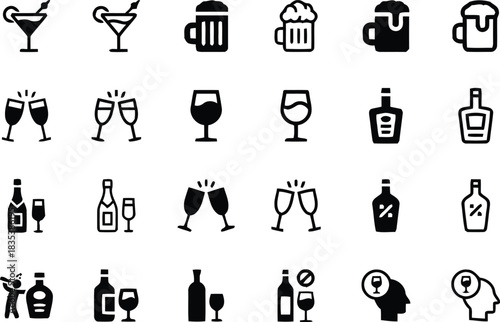 alcohol, drinks, bar, icons, glasses, bottles, cheers, beer, wine, cocktail, champagne, toast, celebration, beverage, liquor, pub, restaurant, party, social, drinking, relaxation, refreshment, alcohol