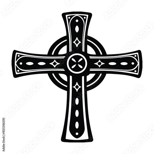 Celtic Cross Vector Silhouette, Black and White