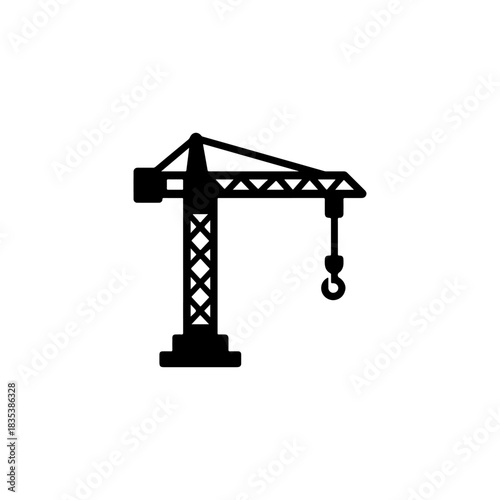 Silhouette of a construction tower crane against a white background
