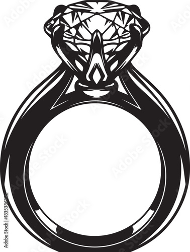 Detailed diamond engagement ring silhouette on white