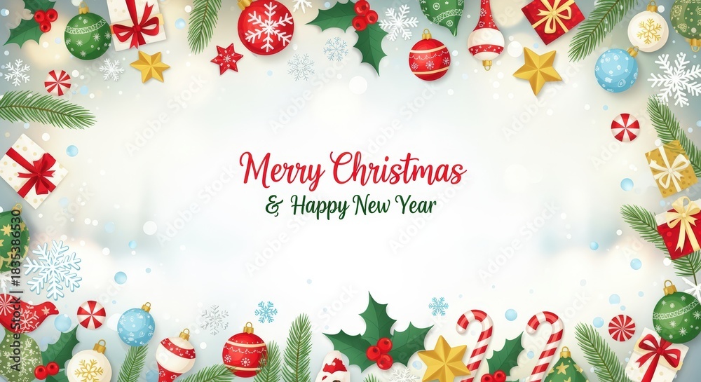 Fototapeta premium Festive holiday celebration christmas and new year greetings digital artwork cheerful atmosphere vibrant colors seasonal decor concept