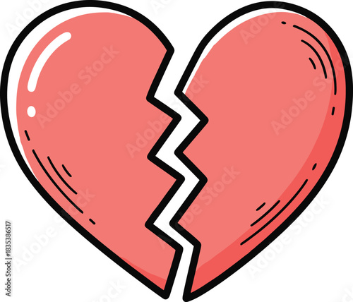 Red broken heart icon, vector illustration isolated on white background, sad love breakup concept symbol for web design