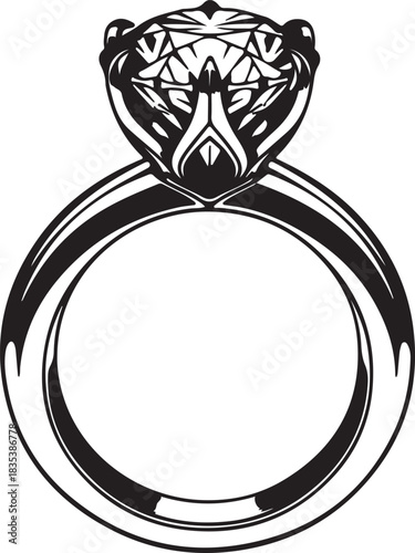 Diamond engagement ring silhouette on white background