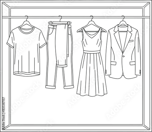 Closet wardrobe clothes apparel fashion style shirt dress pants blazer wear