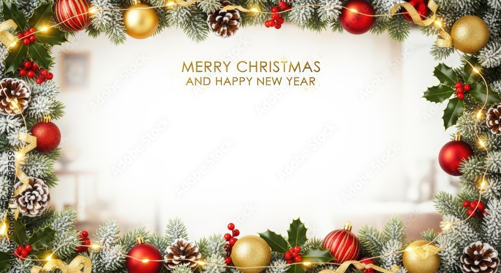 Naklejka premium Joyful christmas celebration card design festive home setting graphic content cozy environment top-down view holiday greetings concept for seasonal cheer and decoration ideas