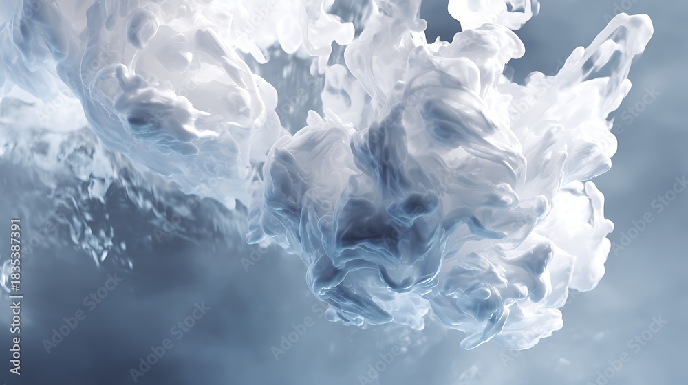Obraz premium Ethereal white ink swirling in water creating a dreamy and abstract underwater cloudscape scene