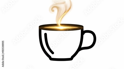 Animated coffee cup with steam rising, showcasing gradual close-up of beverage, emphasizing warmth and comfort, perfect for cozy scenes and morning routines