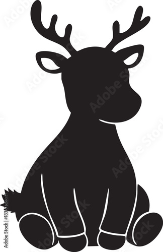 Cute Sitting Fawn Silhouette Vector Illustration: Baby Deer Animal Woodland Minimalist Graphic Design Element