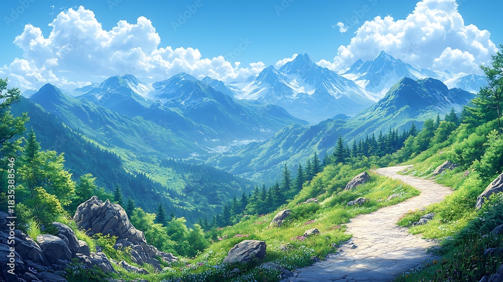 Fototapeta premium Mountain valley landscape scenery path