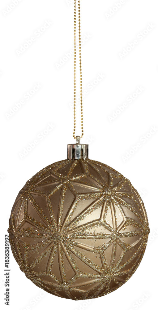 Obraz premium Gold Christmas tree ornament hanging from a chain