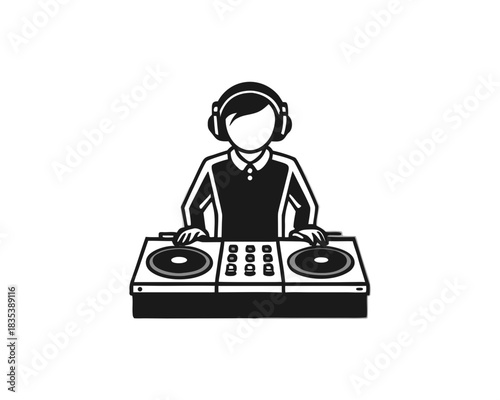 DJ party silhouette vector illustration isolated on white background