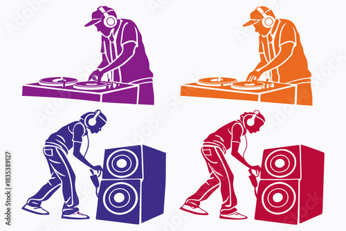 set of DJ party silhouette vector illustration isolated on white background