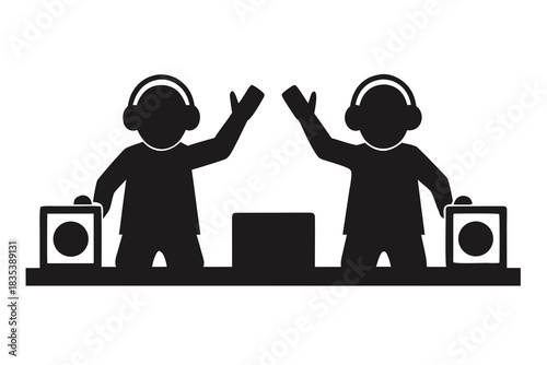 DJ party silhouette vector illustration isolated on white background