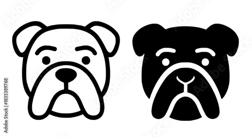 Minimalist icon, bulldog vector, black and white, outline and silhouette