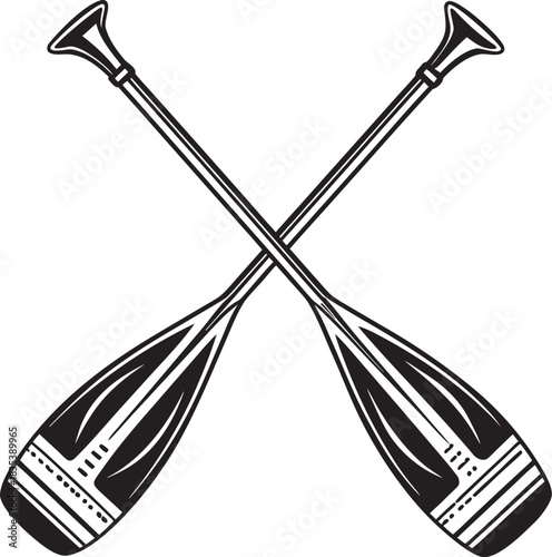 Crossed canoe boat paddle black silhouette vector
