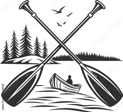 Crossed canoe boat paddle black silhouette vector