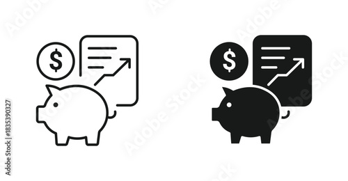 Savings growth icon set in outline and silhouette style representing financial planning investment growth and money management vector illustration
