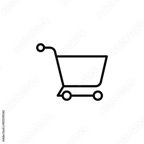 This is a clean and modern shopping cart silhouette icon, designed with simple geometric lines to represent the concept of shopping and purchasing