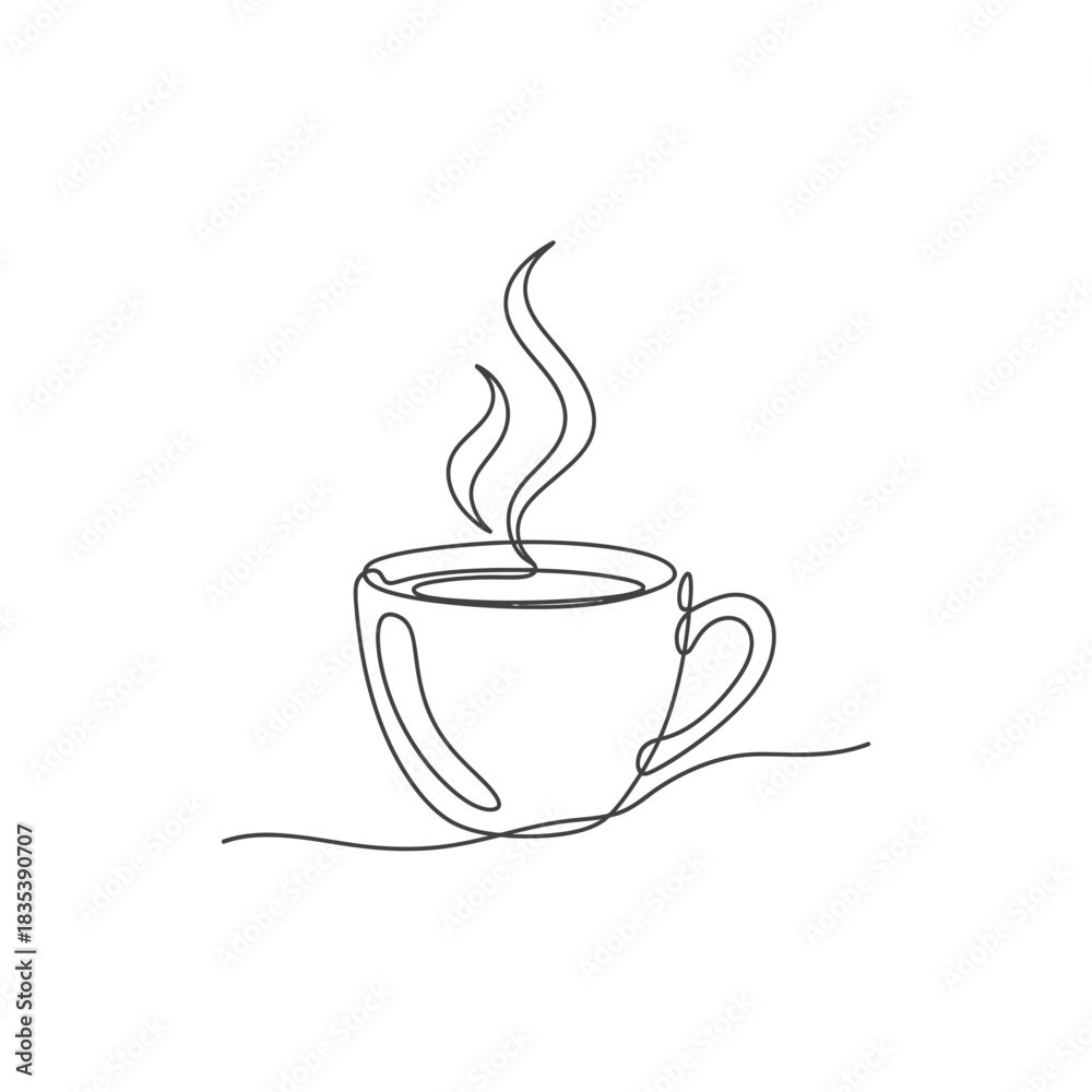 Obraz premium Coffee cup with steam continuous line cafe beverage icon vector illusration