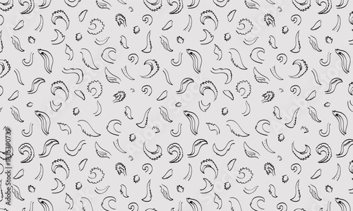 Tail dog Seamless pattern doodle vector black line art 