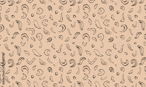  Tail dog Seamless pattern doodle vector black line art 