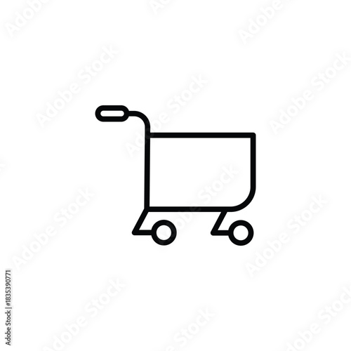 This is a clean and modern shopping cart silhouette icon, designed with simple geometric lines to represent the concept of shopping and purchasing
