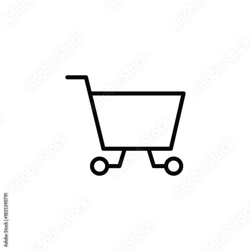 This is a clean and modern shopping cart silhouette icon, designed with simple geometric lines to represent the concept of shopping and purchasing
