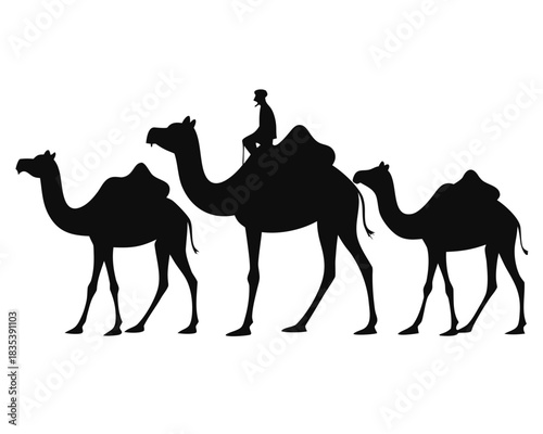 Desert camel caravan silhouette vector illustration isolated on white background