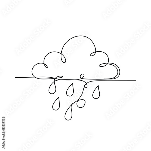 Rain cloud with drops continuous line weather outline vector illusration