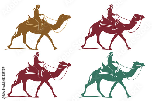 set of Desert camel caravan silhouette vector illustration isolated on white background