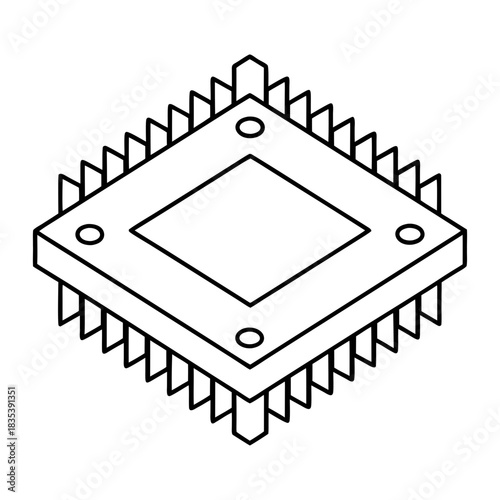 Processor Heat Sink Outline Vector Illustration Transparent Background