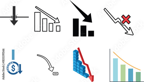 Downward trend icons representing financial loss and economic decline