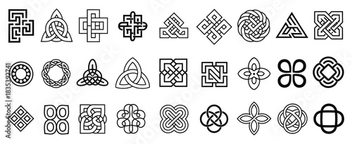 Celtic Ornamental Corner Set Featuring Irish Knot Border Frames and Medieval Decorative Elements Presented as Intricate Vector Designs for Traditional Page Framing and Artwork Enhancemen