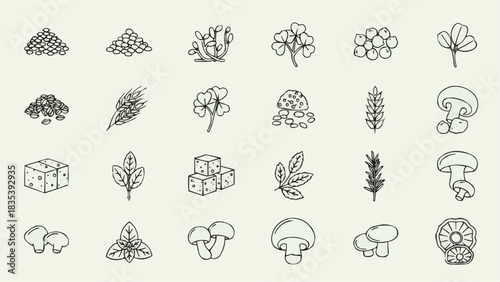 Collection of Various Natural Elements and Food Icons