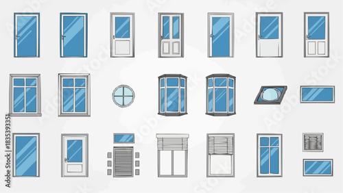 Collection of various door and window designs for architectural applications