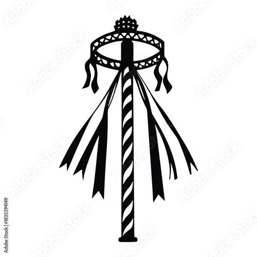 Bild auf Leinwand Vector Maypole Icon with Ribbons and Crown