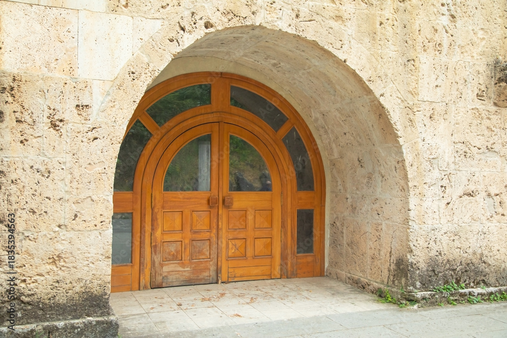 Fototapeta premium View of closed church wooden door.