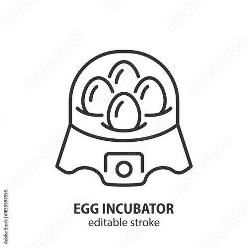 Egg incubator line icon. Simple symbol depicting poultry farming and egg hatching for web design. Editable stroke. Vector illustration.