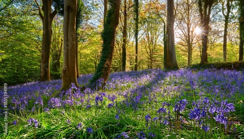 bluebell flowers blossoming in a woodland in ireland hyacinthoides non scripta in full bloom in irish forest