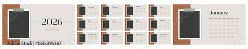 2026 minimalist english Yearly Planner Template Photo Frames Beige Design