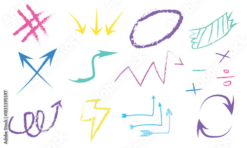 Colorful Hand-Drawn Arrows & Sketch Symbols | Doodle Vector Elements Set