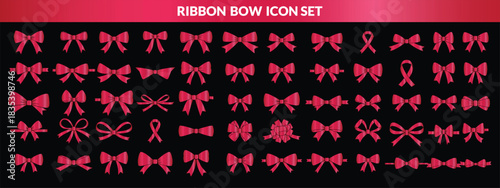 Ribbon bow icon set, vector coquettish cute knot, romantic love doodle vintage accessory collection. Holiday gift decoration silhouette, birthday elegant design element. Feminine Valentine ribbon set 