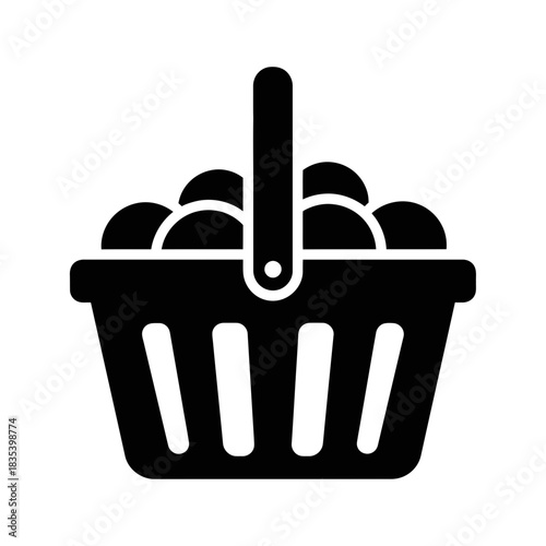 “Fruit Basket Icon – Fresh Produce Container Silhouette Vector”
