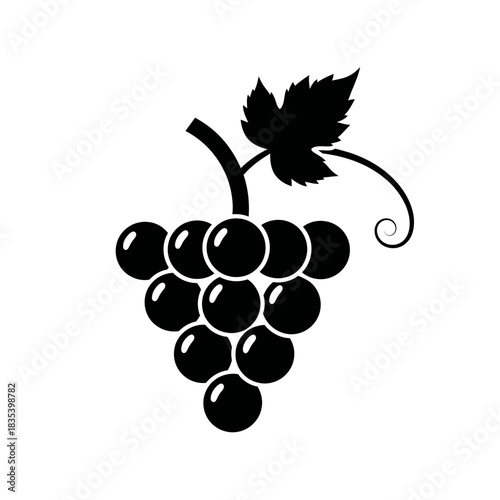 “Grapes Icon – Fruit Bunch Silhouette with Leaf Vector”
