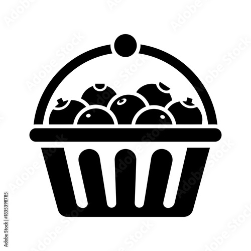 “Fruit Basket Icon – Fresh Produce Container Silhouette Vector”
