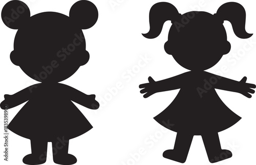 Doll silhouette or vector illustration, isolated black and white design of toy doll for children, play, and gift concepts