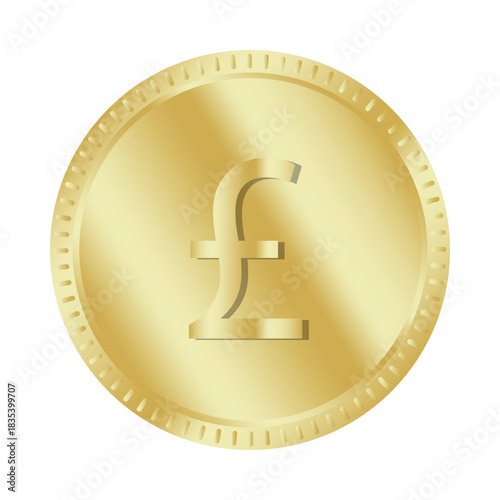 British Pound coin. Gold financial symbol. UK currency token. Vector metal illustration.