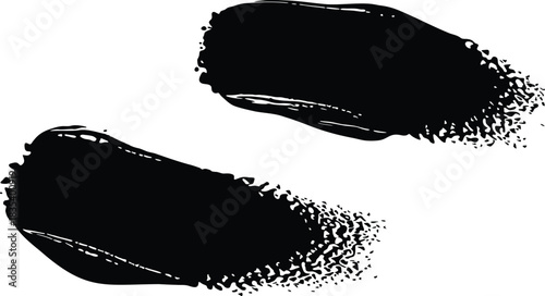 Two Rough Black Ink Brush Strokes Smears Grunge Artistic Isolated on Transparent Background