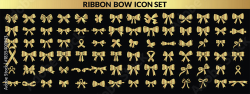 Ribbon bow icon set, vector coquettish cute knot, romantic love doodle vintage accessory collection. Holiday gift decoration silhouette, birthday elegant design element. Feminine Valentine ribbon set 