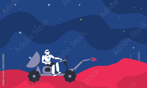 robot and mars rover planet exploration vector illustration 